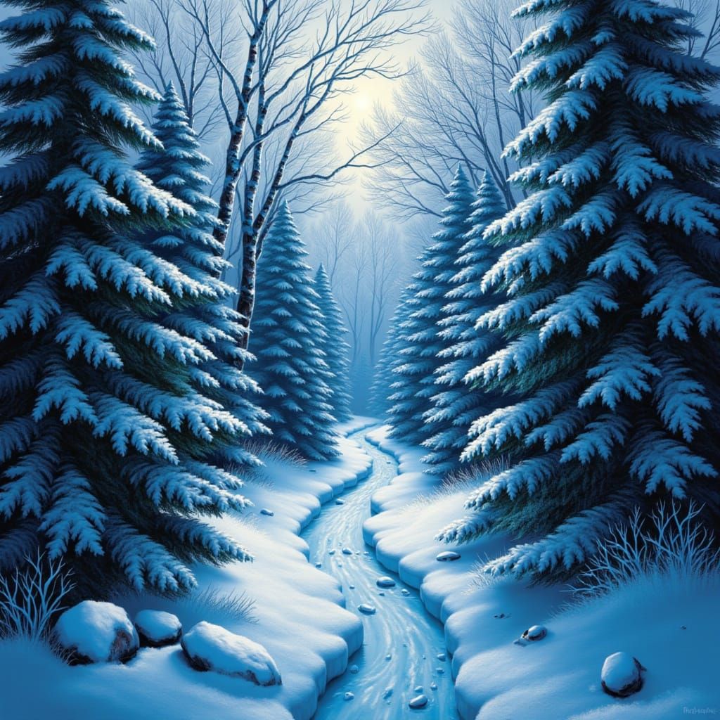 Winter Wonderland Flight Through Snowy Trees