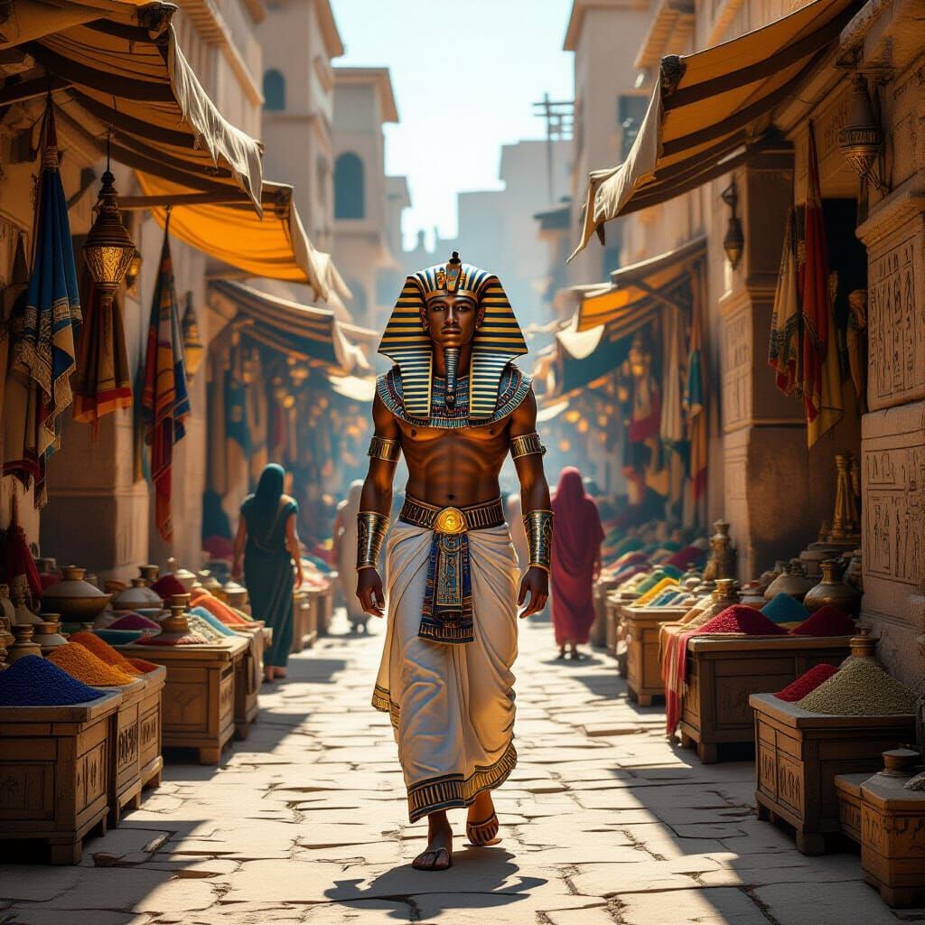 Pharaoh in Egyptian Marketplace Digital Painting