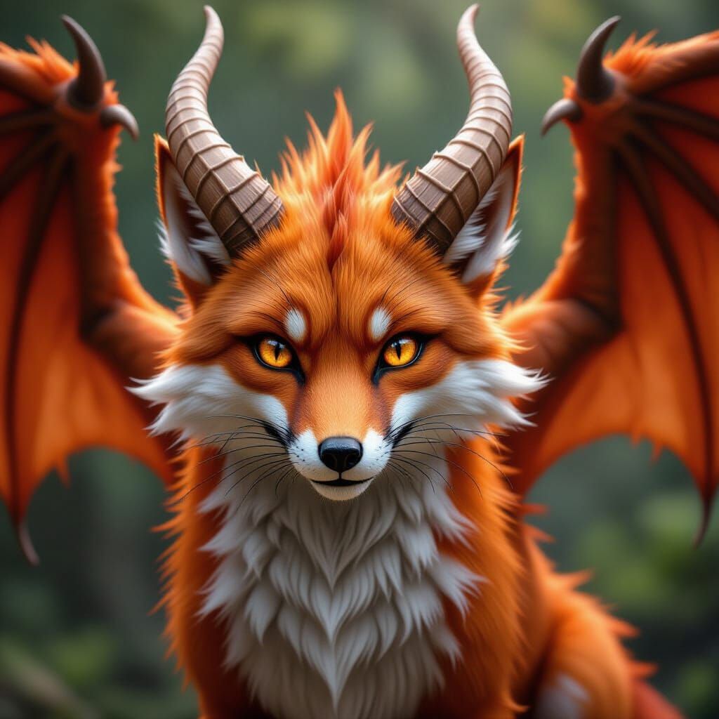 Majestic Dragon-Fox Hybrid With Spiral Horns