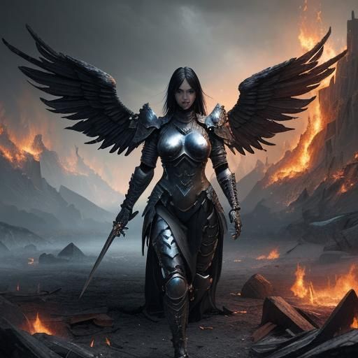 Fallen Angel Warrior in Hellscape Concept Art