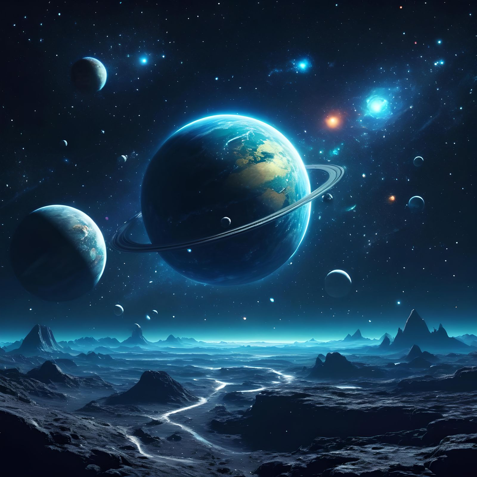 Vast Space with Glittering Planets in Astral Illustration