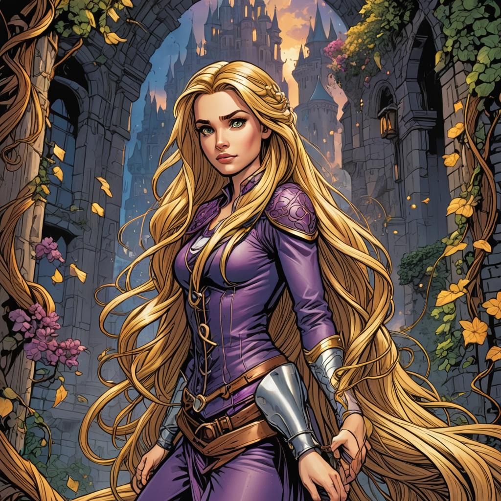 Rapunzel as Superhero in Comic Book Art