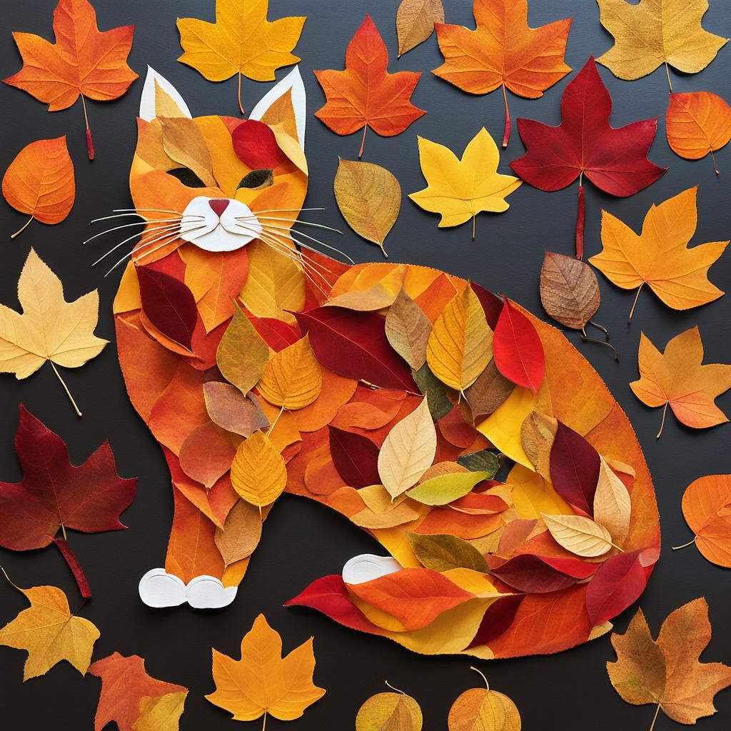 Autumn Cat Leaf Collage in Classic Autumn Hues