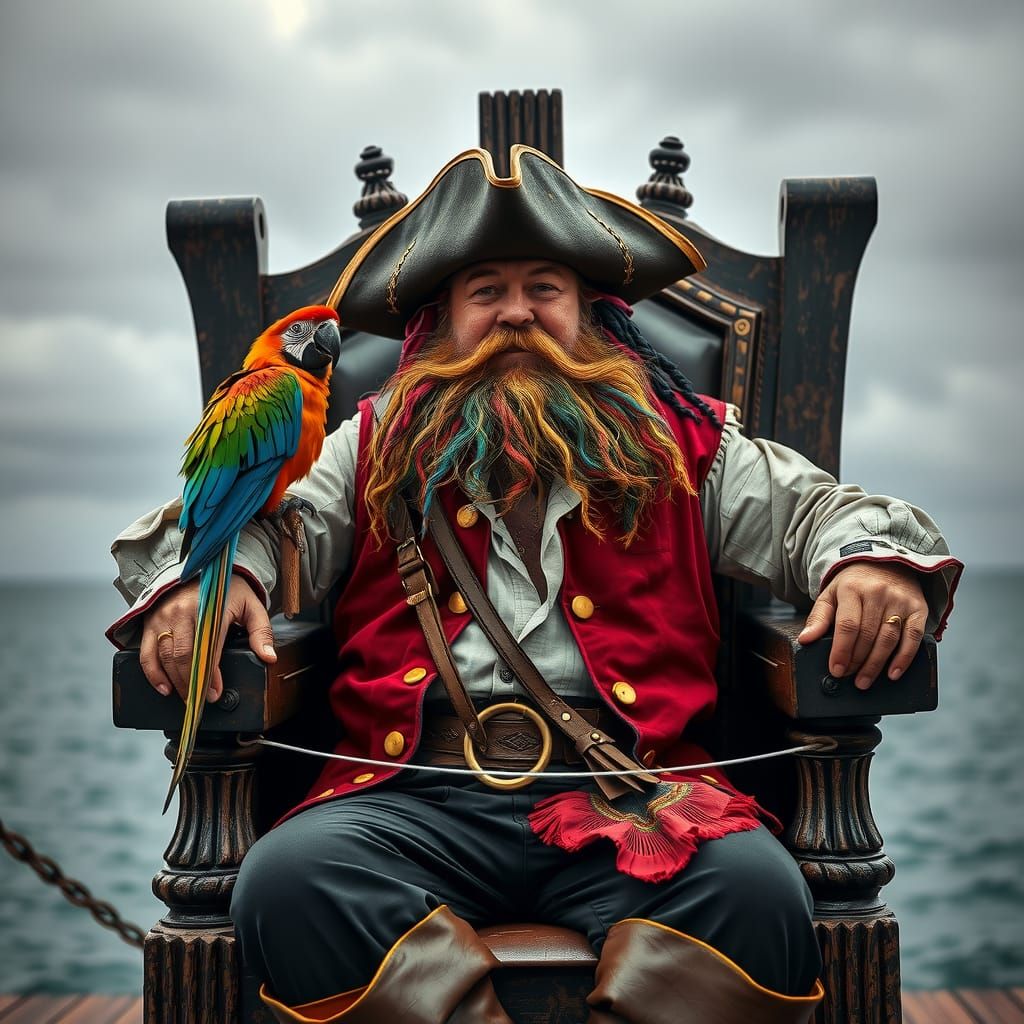 A pirate captain with a his parrot