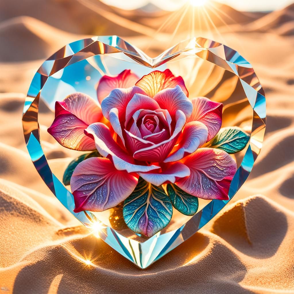 Desert Rose Encased in Crystal Heart