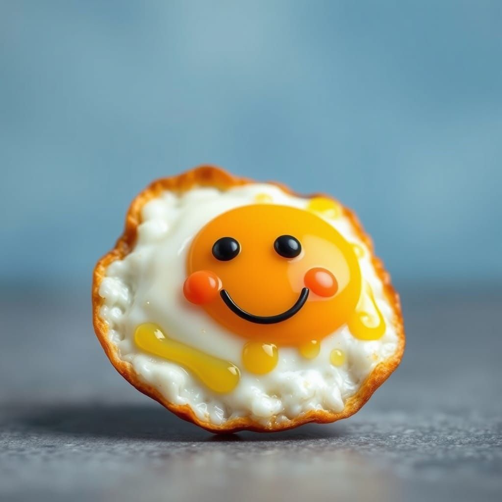 Golden Fried Egg with Cheerful Smile in Hyperrealistic Style