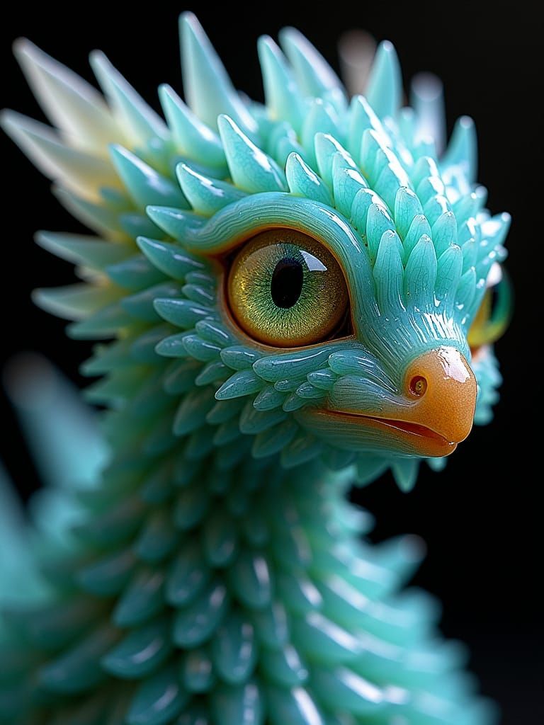 Crystalline Chrysocolla Flying Creature with Spectral Inclus...