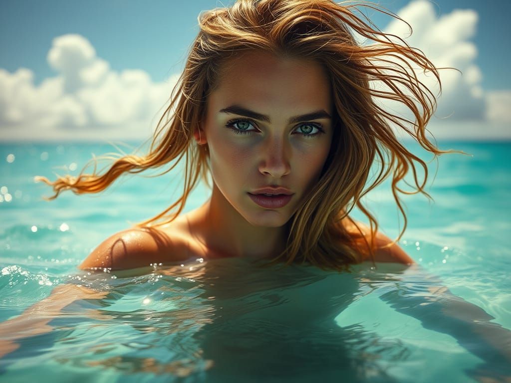 Intimate Portrait of a Sea Maiden in Turquoise Waters