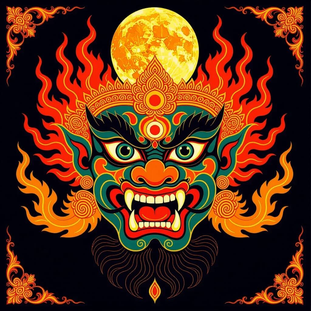 Rahu: Thai Demon God in Art Nouveau Style
