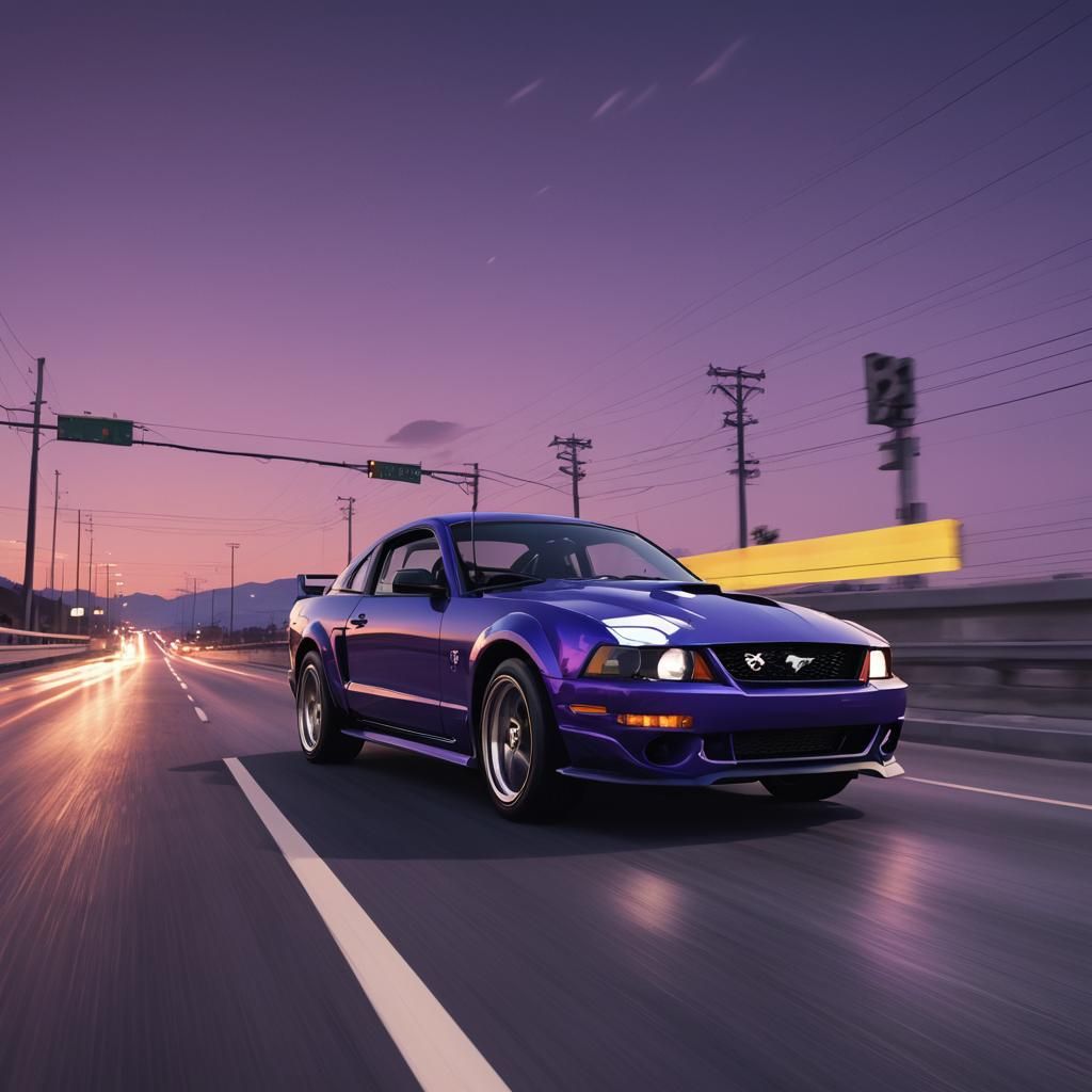 Ford Mustang in Manga Style with Neon Underglow