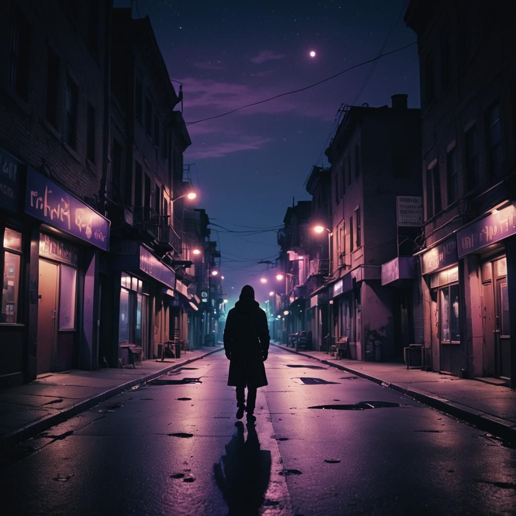 Nighttime Cityscape in Film Noir Style