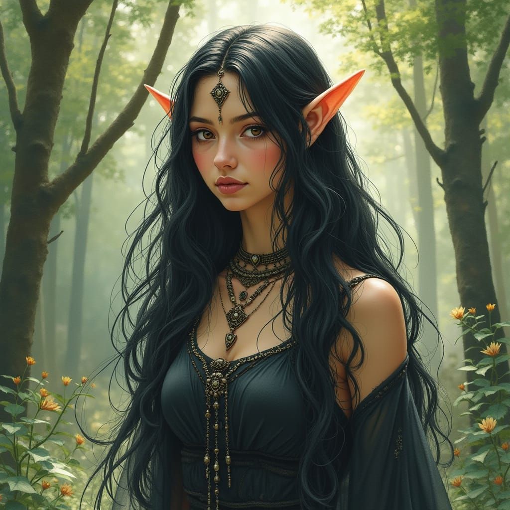 Enchanted Elven Maiden in Hyperrealistic Watercolor