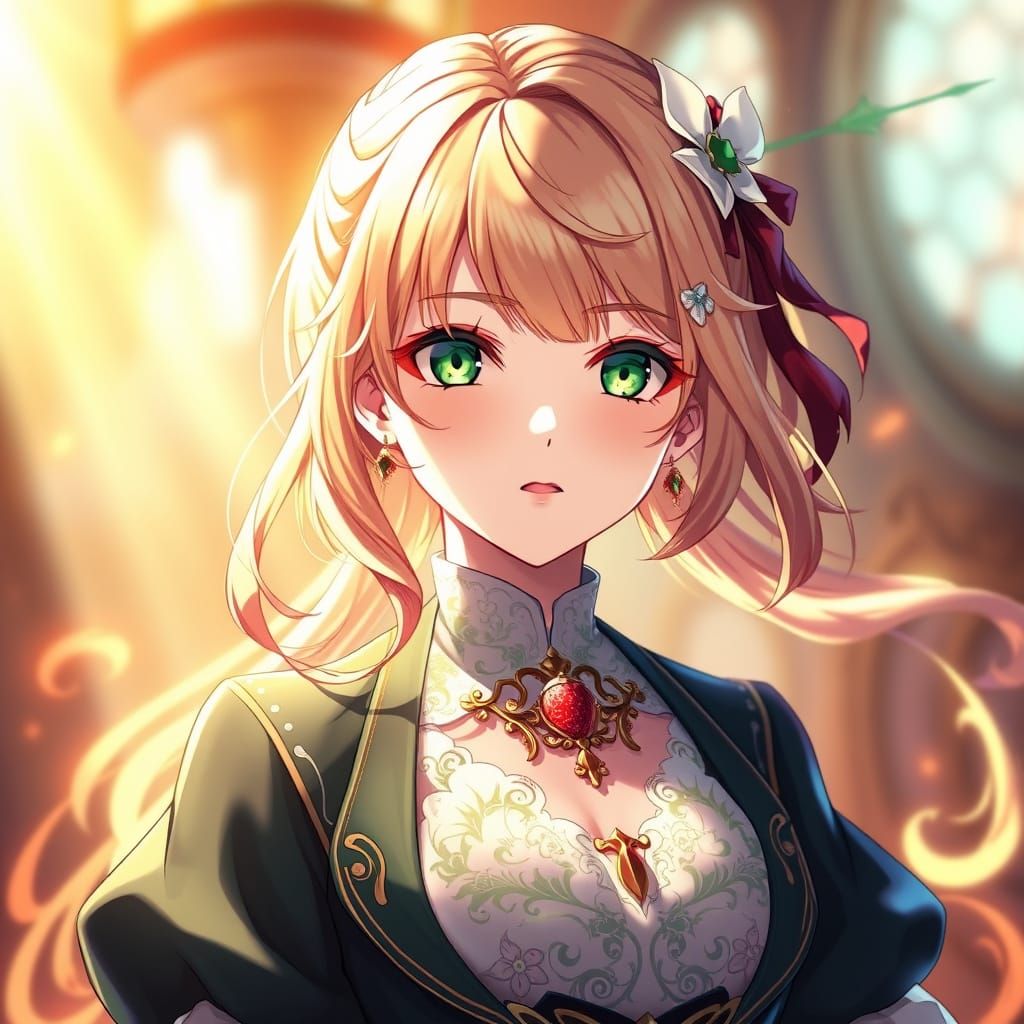 Strawberry Blonde Anime Girl in Shimmering Light