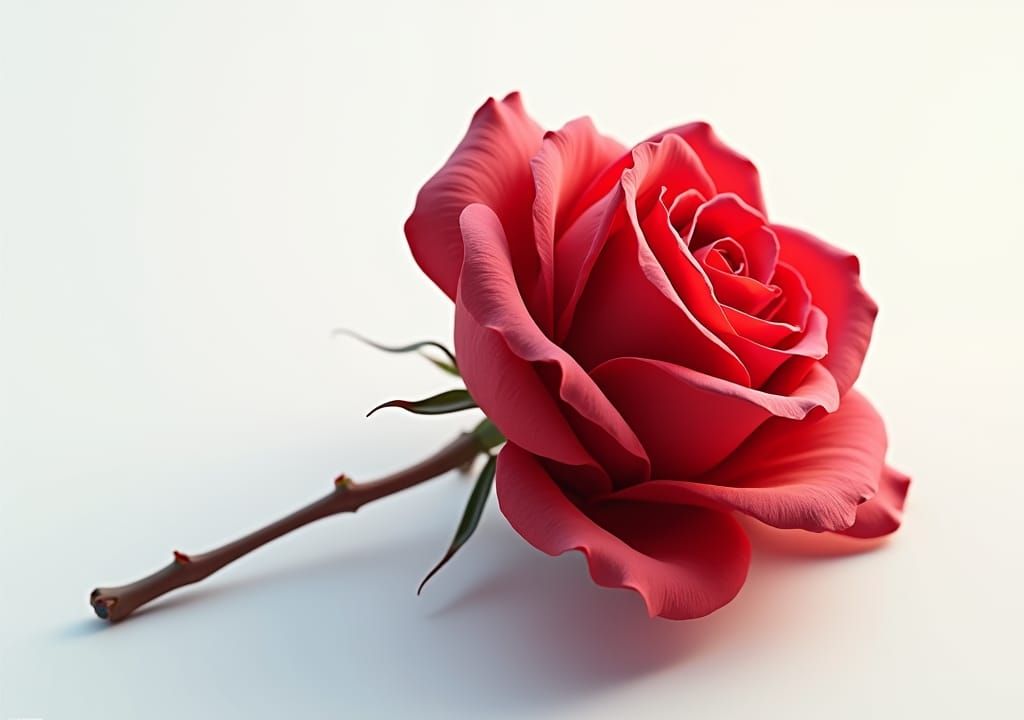 Hyper-Realistic 3D Red Rose on White Background