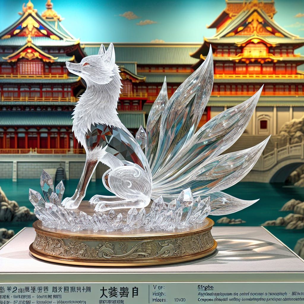 Crystal Nine-Tailed Fox in Asian Folklore Style