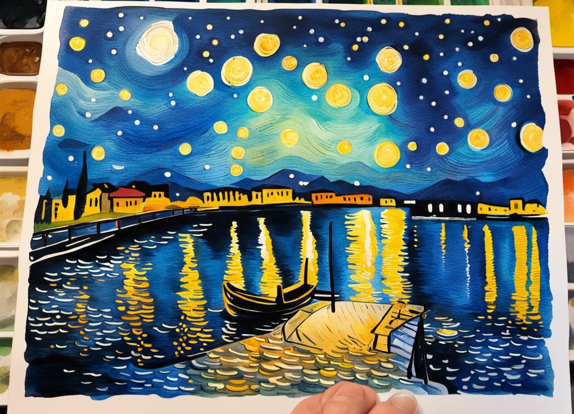 Starry Night Over the Rhône: Watercolor Impression