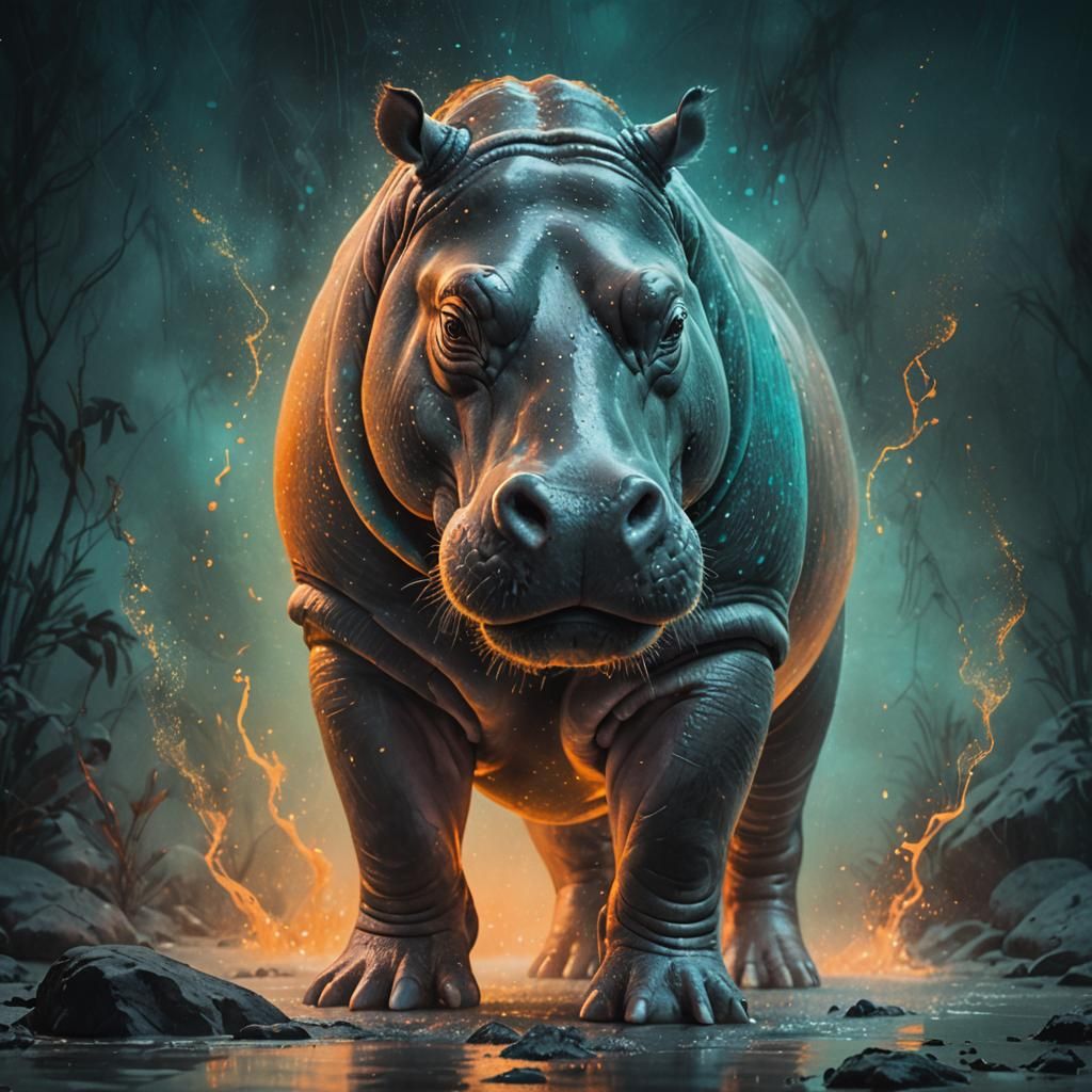 Thermal Hippo in Ethereal Art Nouveau Landscape