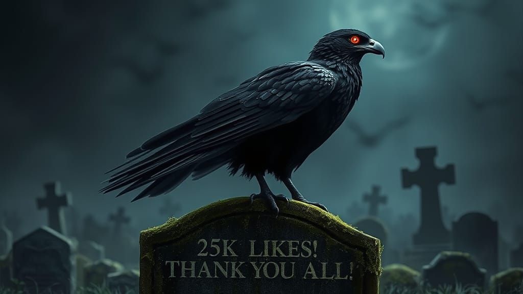 Dark Fantasy Black Falcon in a Misty Graveyard