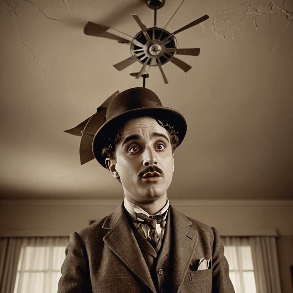 Surreal Charlie Chaplin in Dreamlike Scene