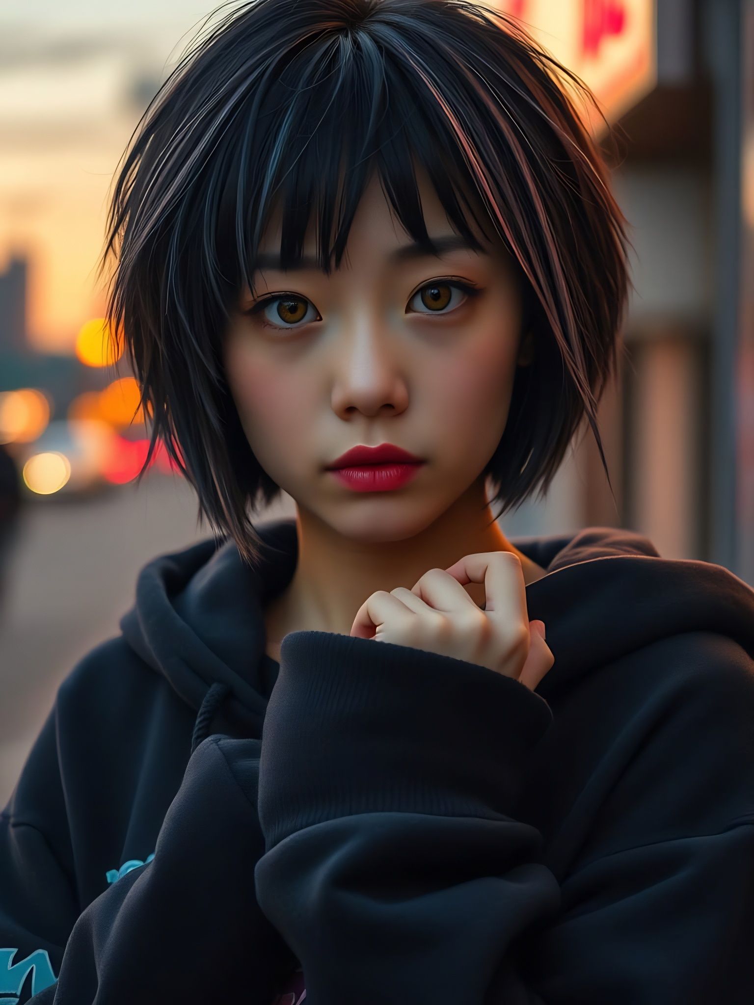 Enigmatic Asian Emo Woman in Manhwa Style