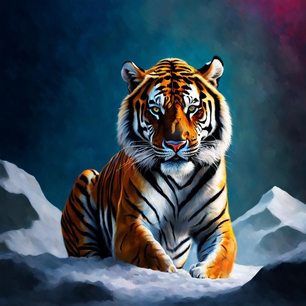 Hyperrealistic Sabre-Toothed Tiger Portrait in Vibrant Color...