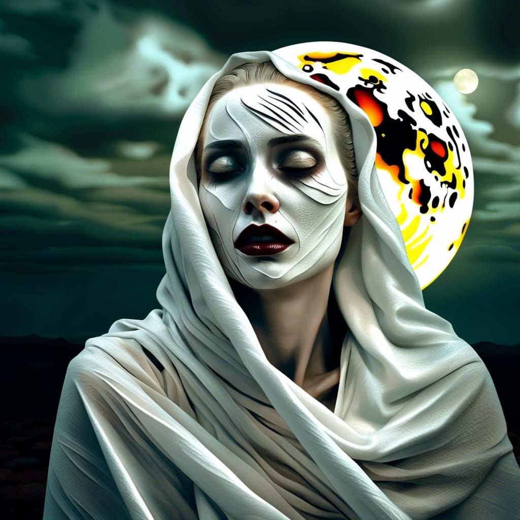 Dramatic Photo of Crying Woman in White Sheet