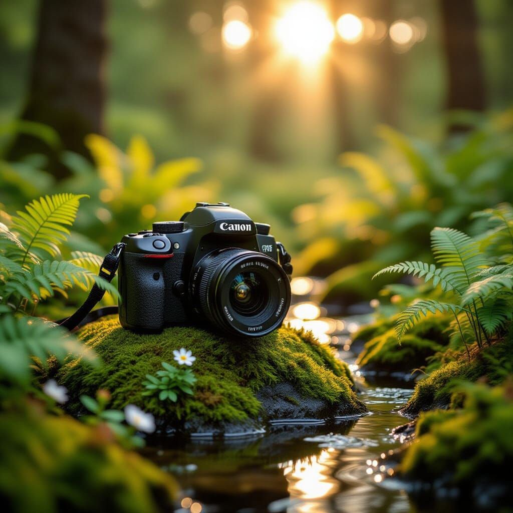 Canon DSLR Camera in Forest Landscape