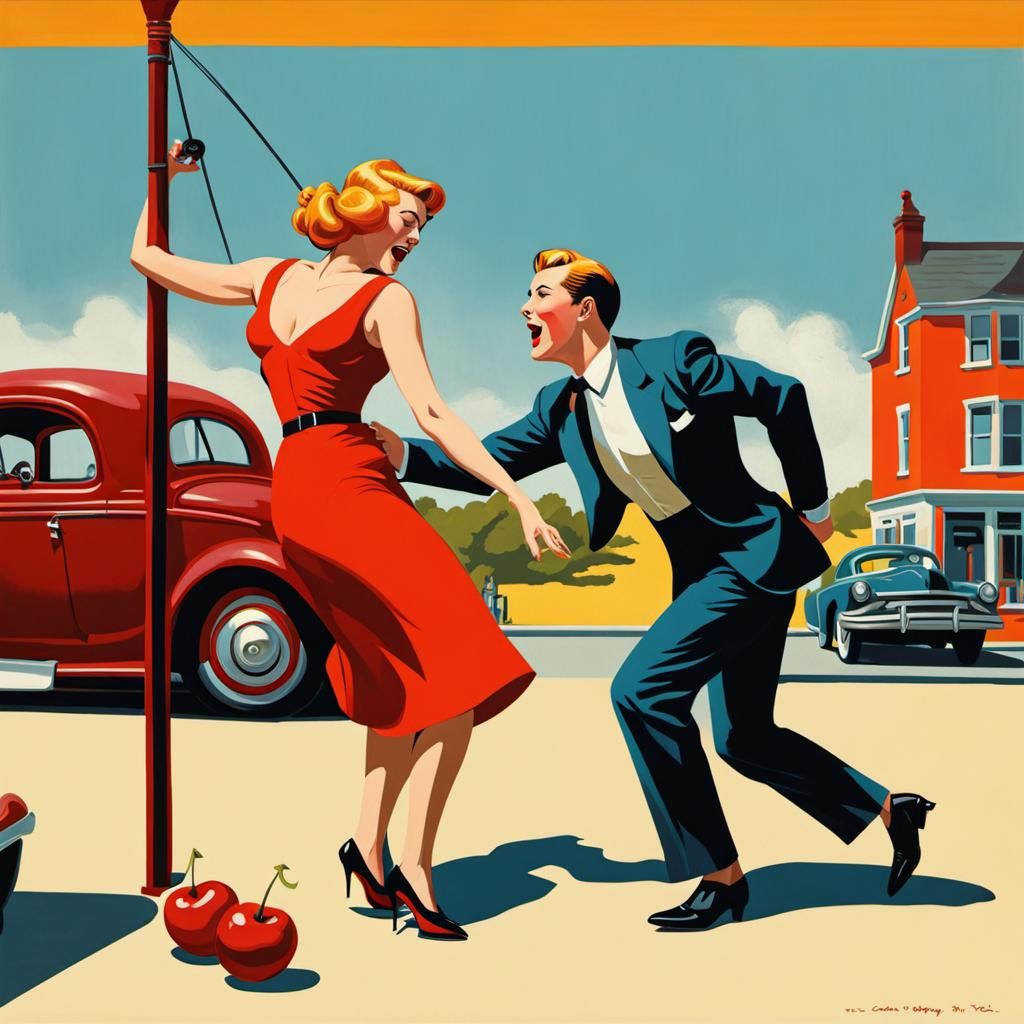 Humorous Couple's Caper in Edward Hopper Style