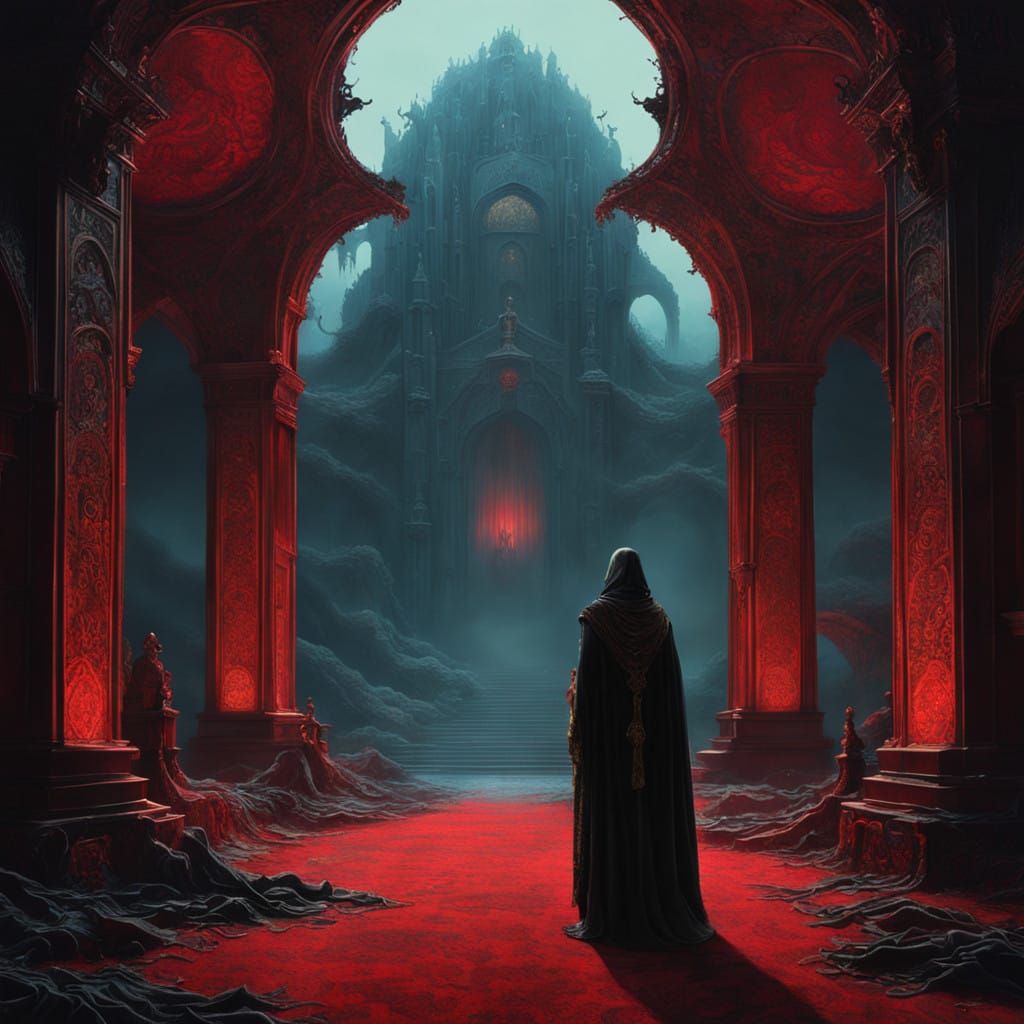 Ethereal Skeleton on Crimson Red Carpet