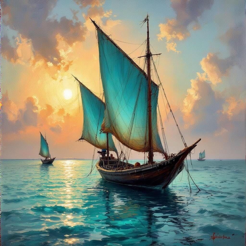 Zanzibar Sultan with Turquoise Veils: An Oil Painting