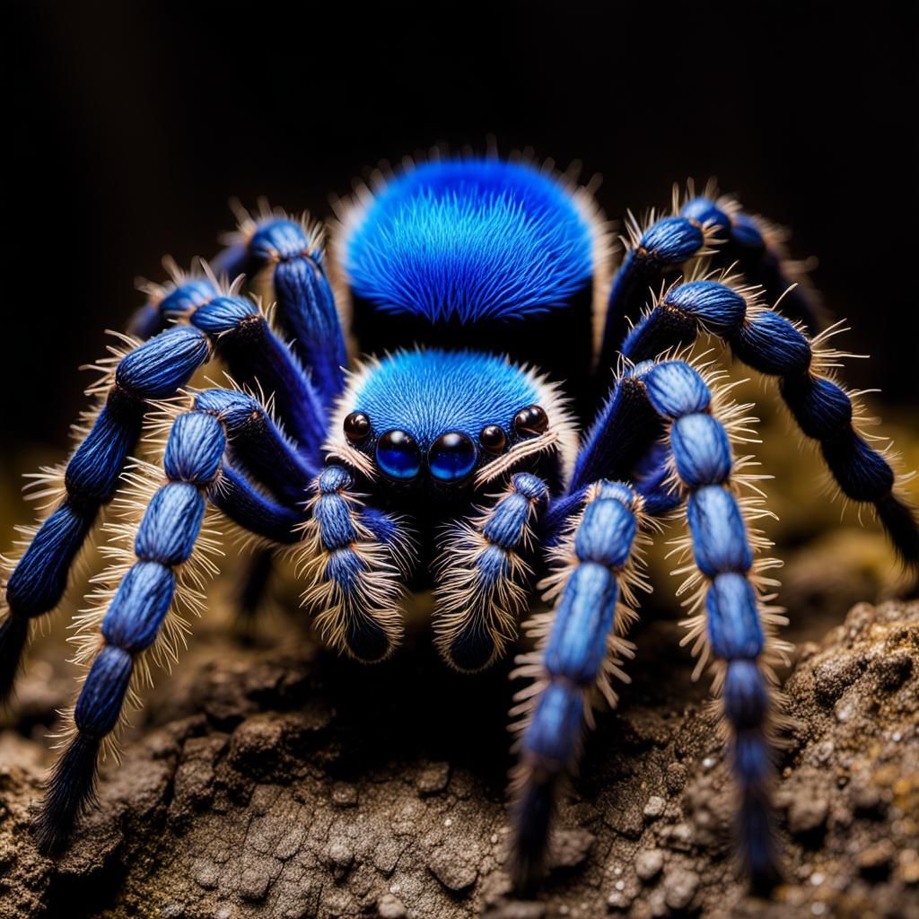 Neon Robotic Spider Portrait in Volcanic Landscape