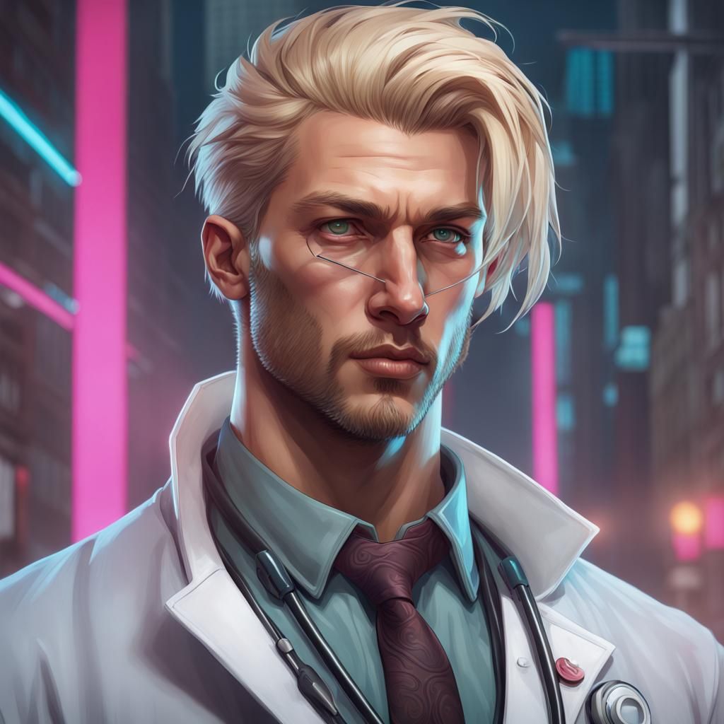 Cyberpunk Doctor Portrait in Detailed Lighting