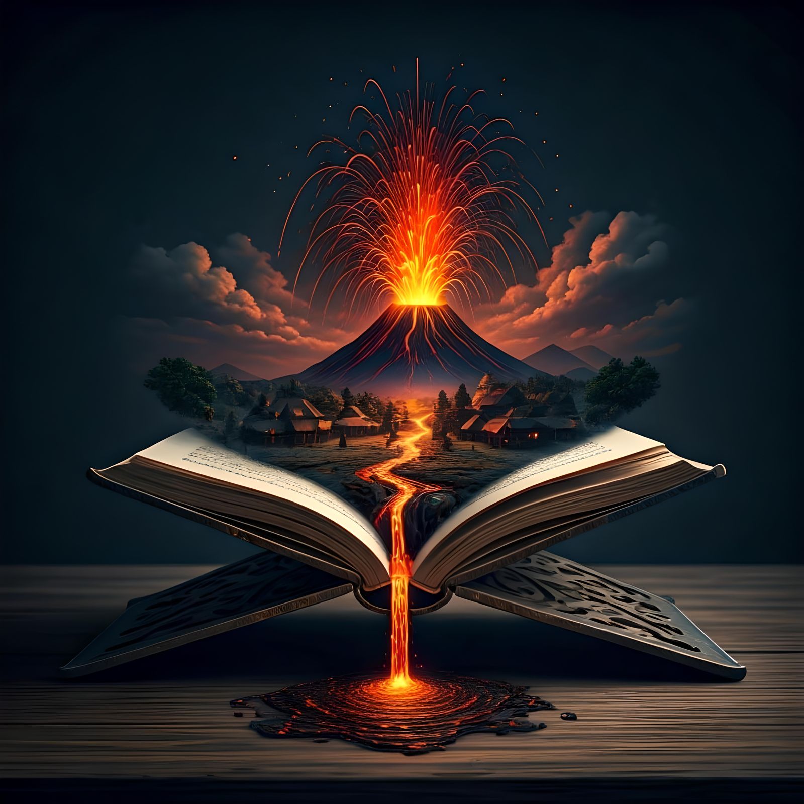 Volcano Erupts from Book: Detailed 8K Image