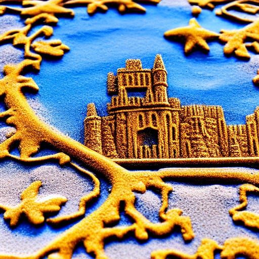 Detailed Sandcastle at Golden Hour: Macro Photography
