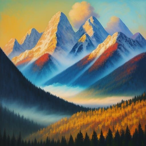 Wilder Kaiser Mountains in Neo-Impressionist Oil Painting