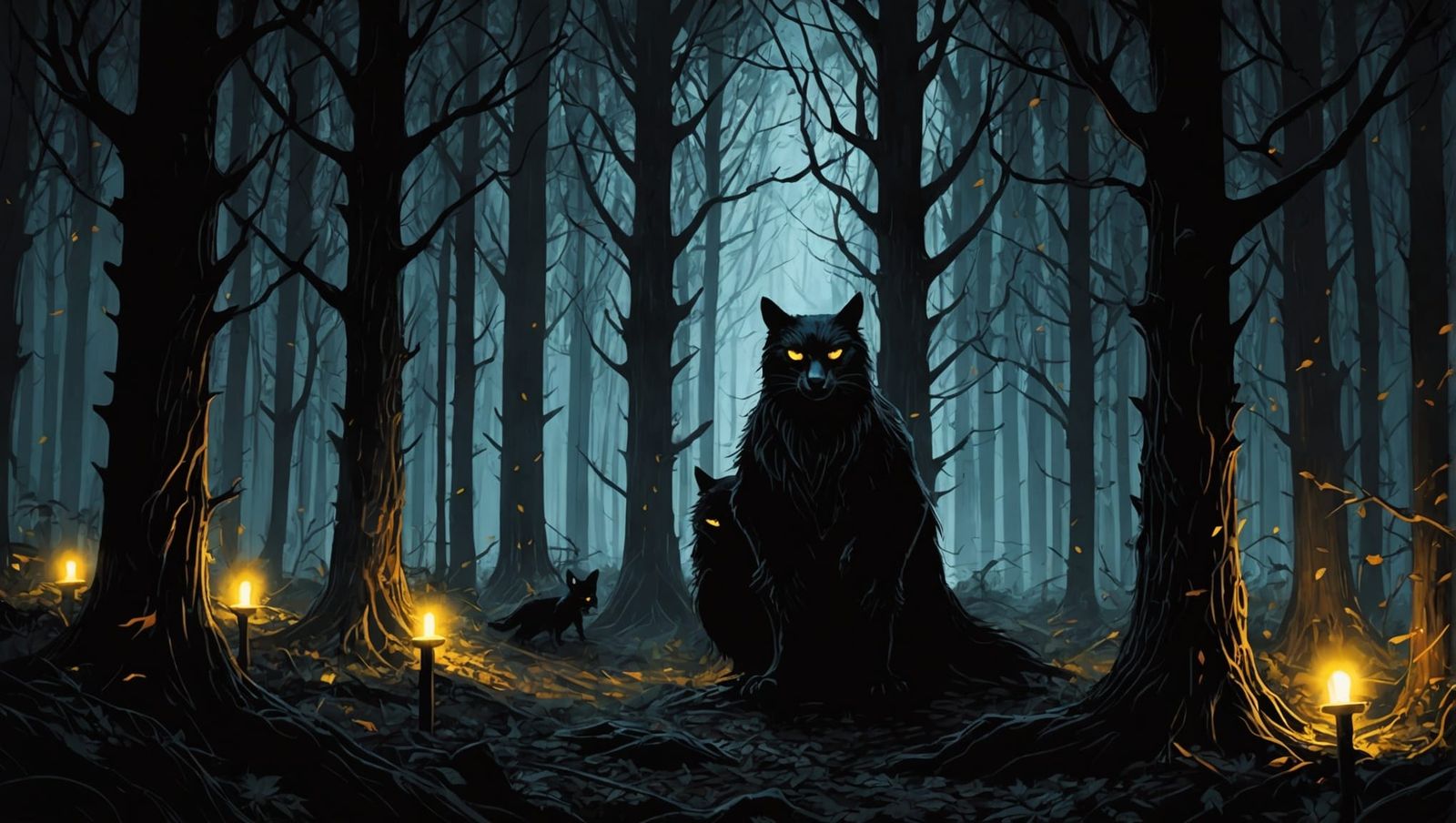 Bright Eyes in Dark Fantasy Forest