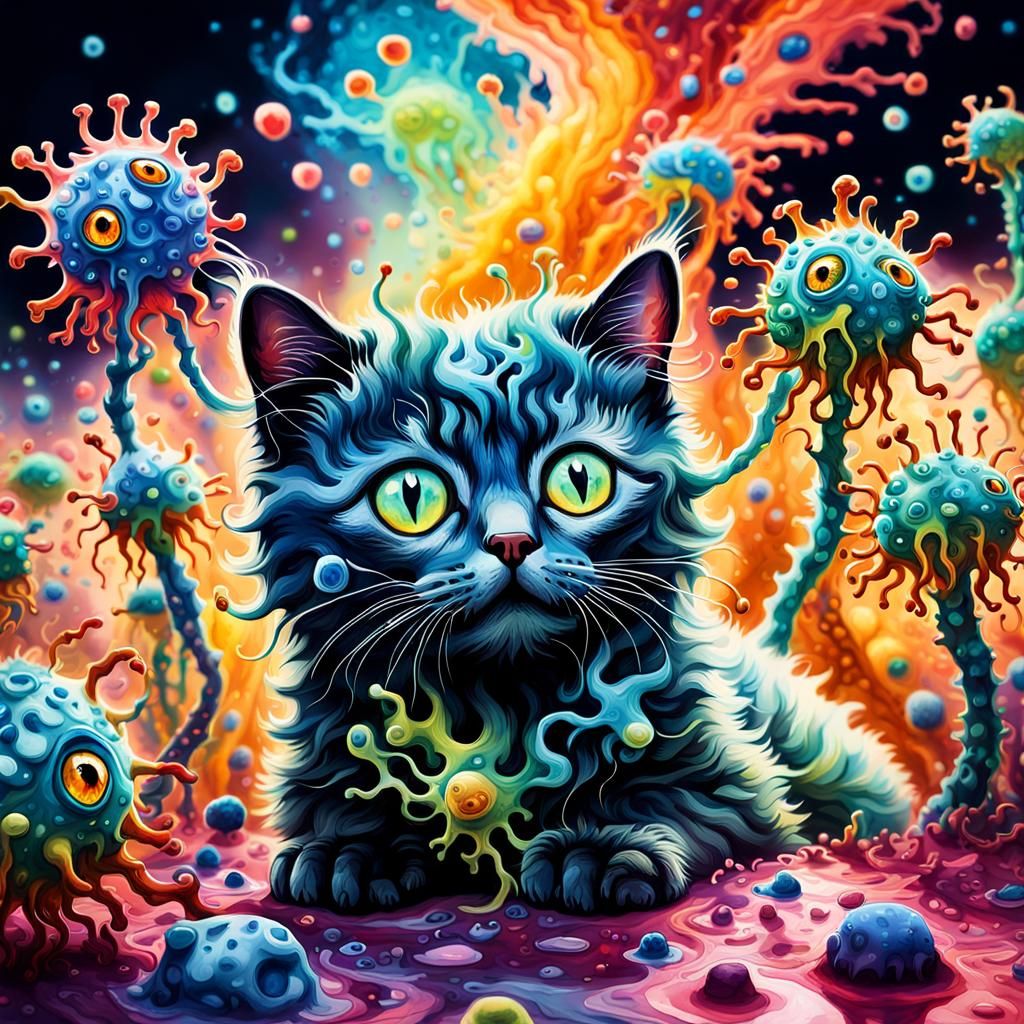 Surreal Microcosm: Kittens, Viruses, and Abstract Fauvism