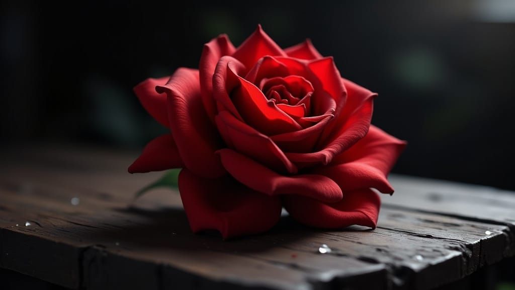 Hyperrealistic Red Rose Oil Painting with Chiaroscuro Lighti...