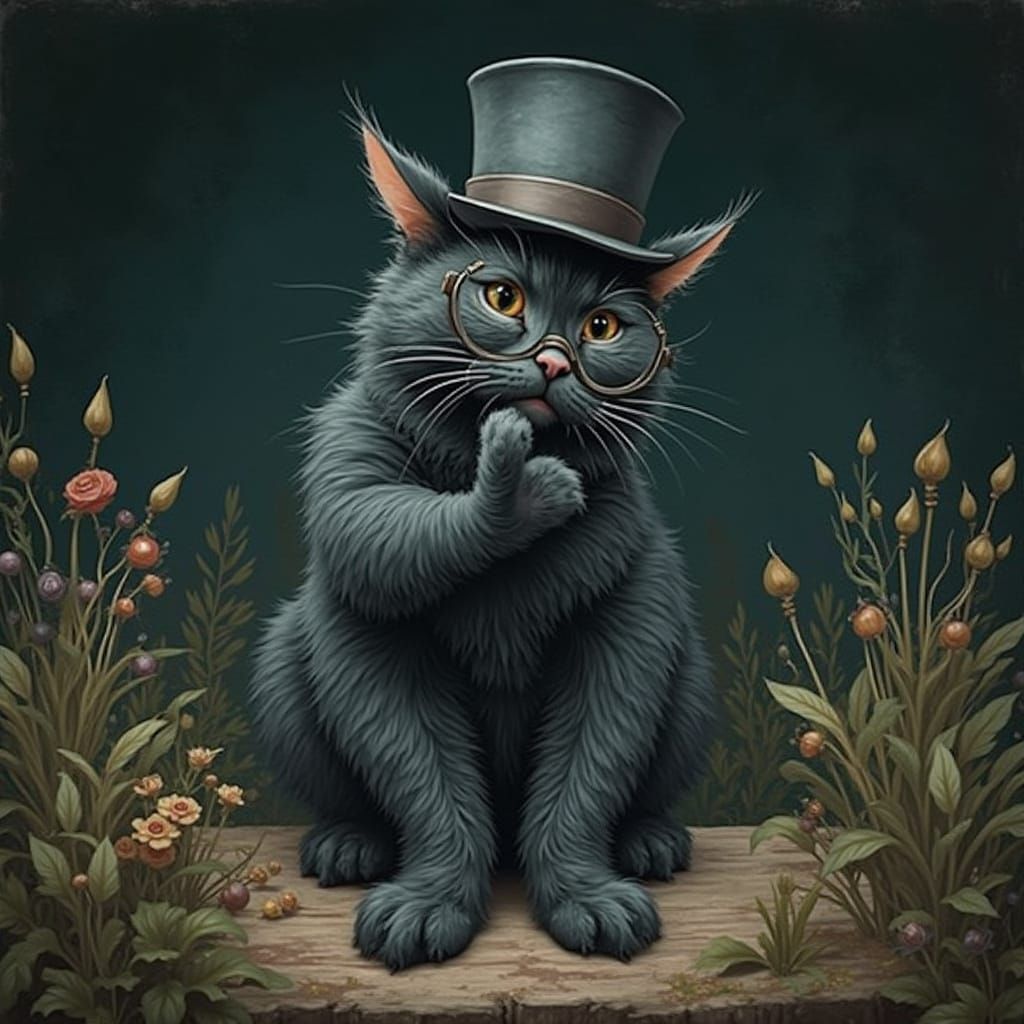 Dapper Black Cat in Victorian Style