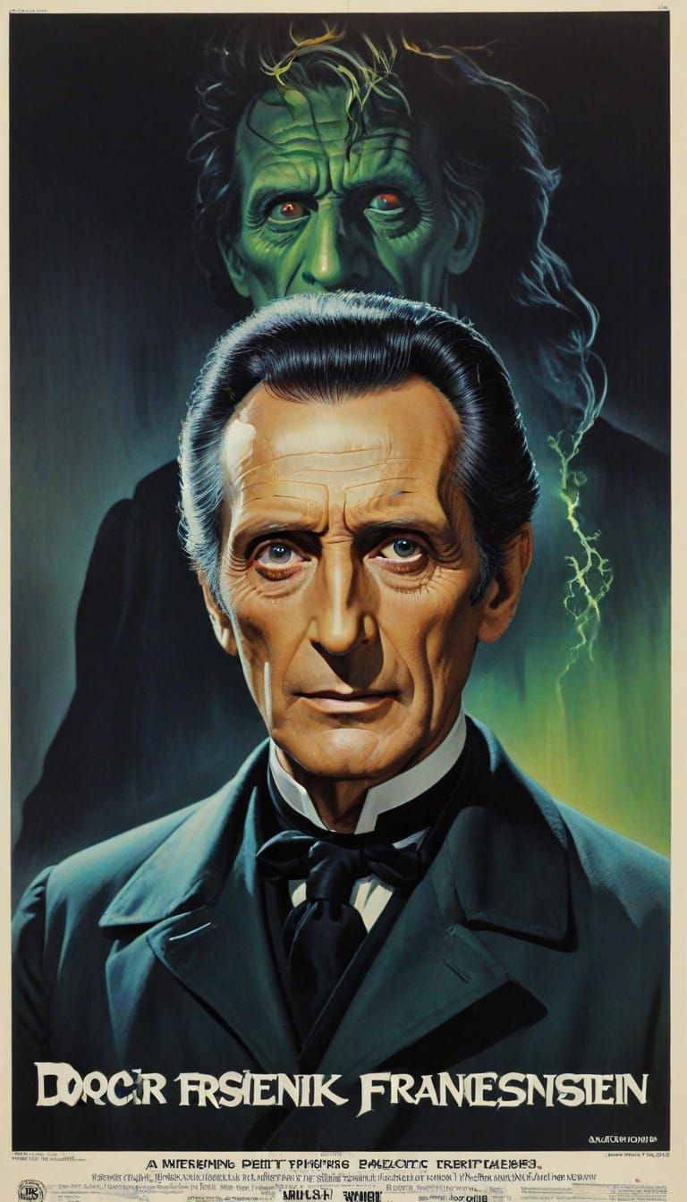 Vintage Horror Movie Poster of Peter Cushing as Frankenstein...