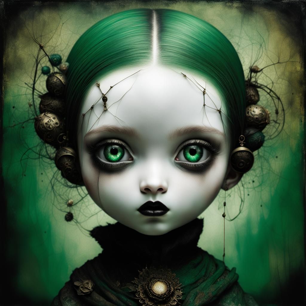 Robotic Cyborg Bear with Emerald Eyes Portrait