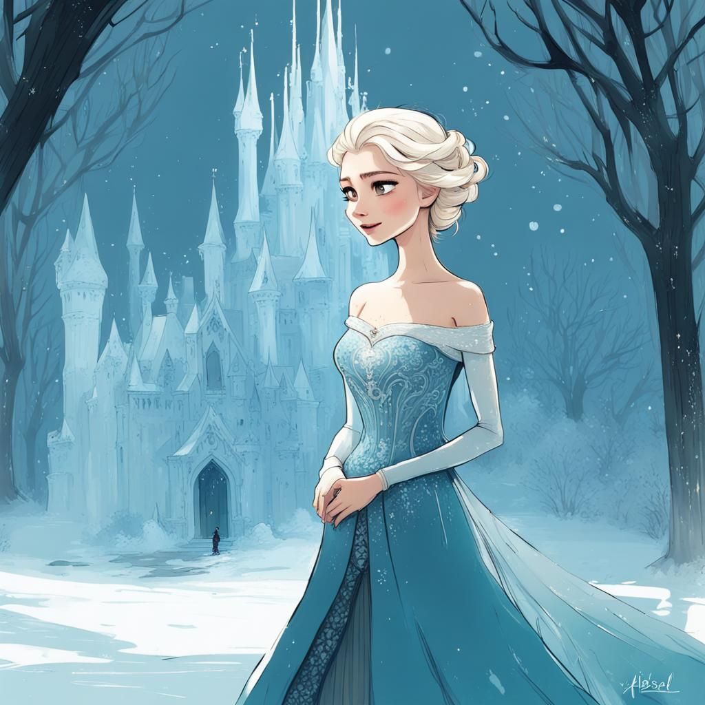 Ornate Portrait of Elsa in Larson Style