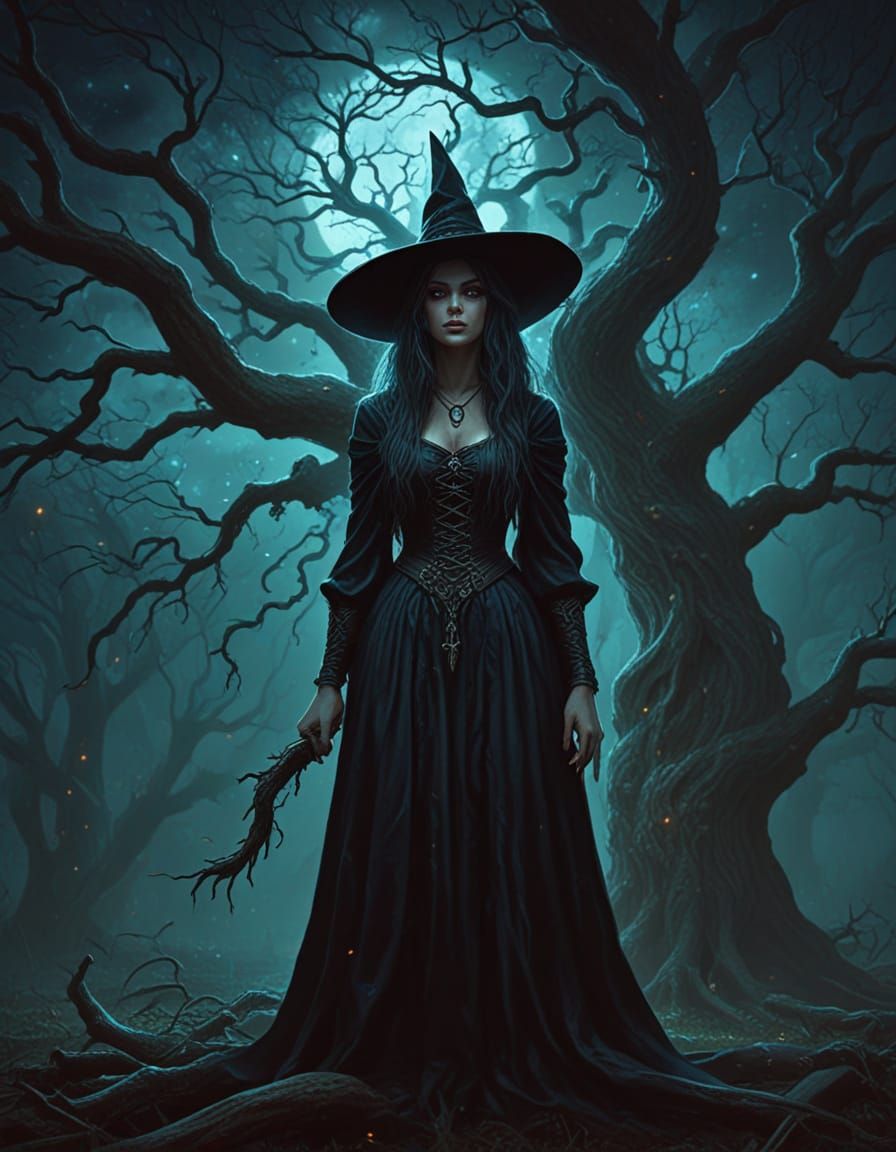 The South Witch by Gnarled Oak in Oil Painting Style