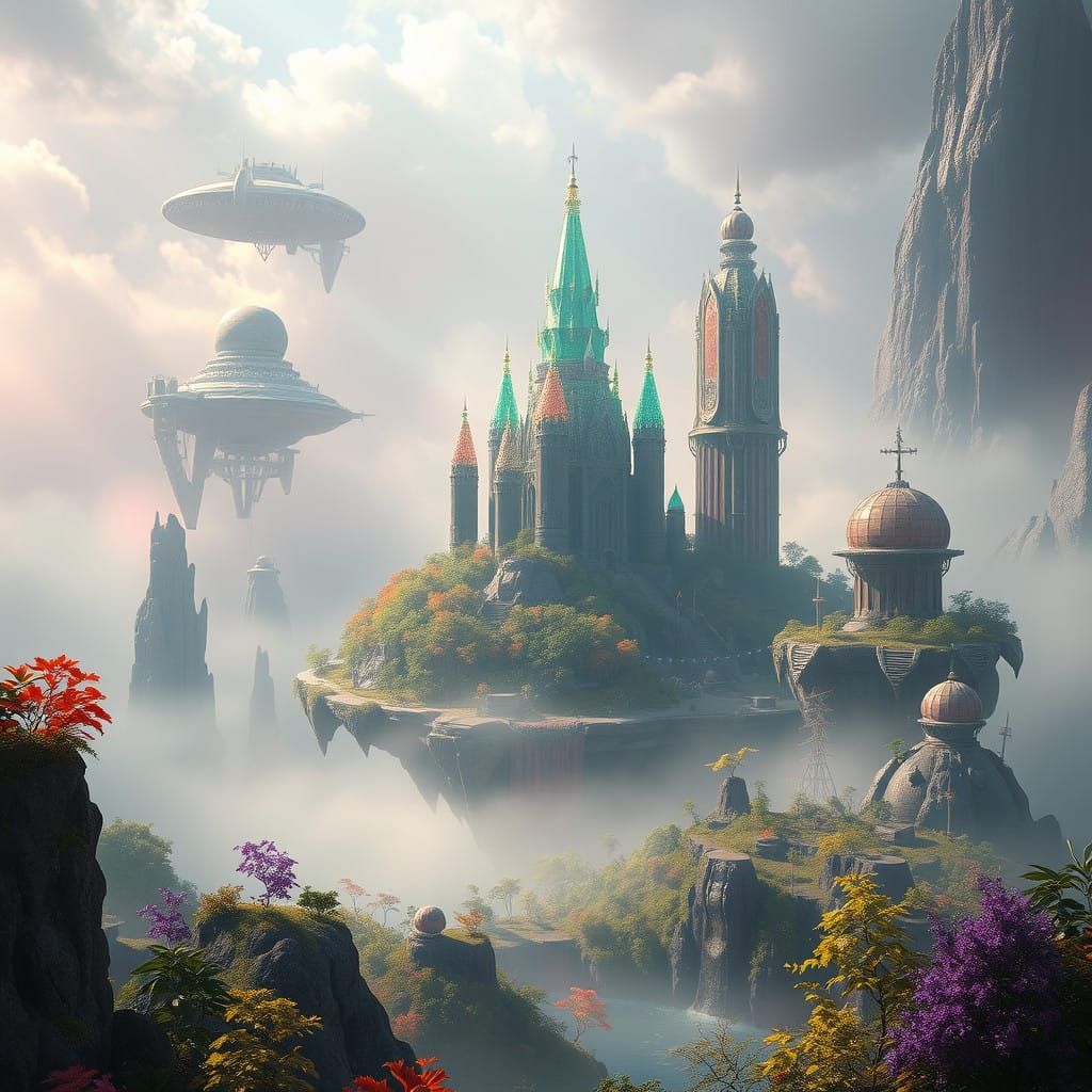 Ethereal Floating Isles Amidst Crystal Wonders