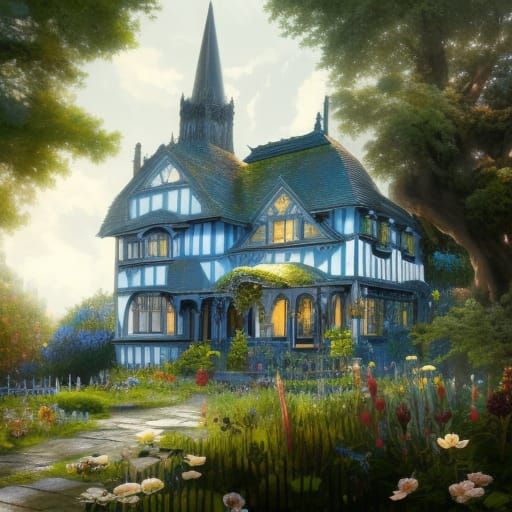 Gothic Cottagecore Crystal Shop with Flower Garden