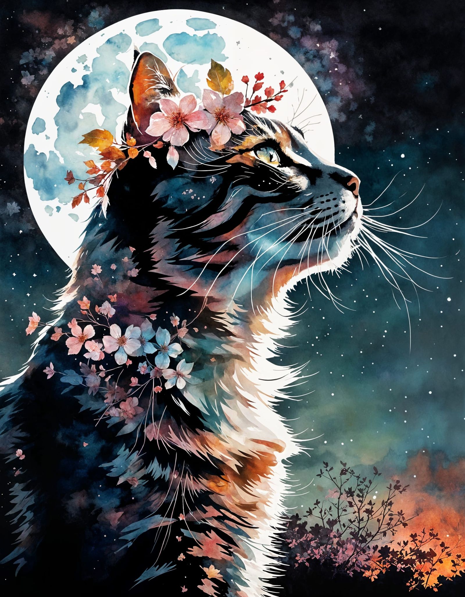 Constellation Cat: A Watercolor Silhouette Portrait