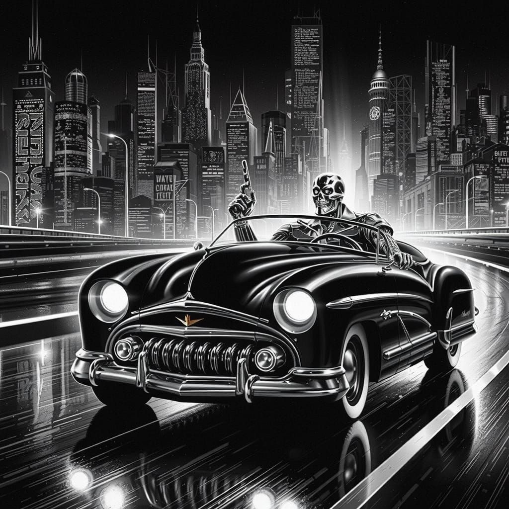 Terminator Film Noir in Frank Miller Style