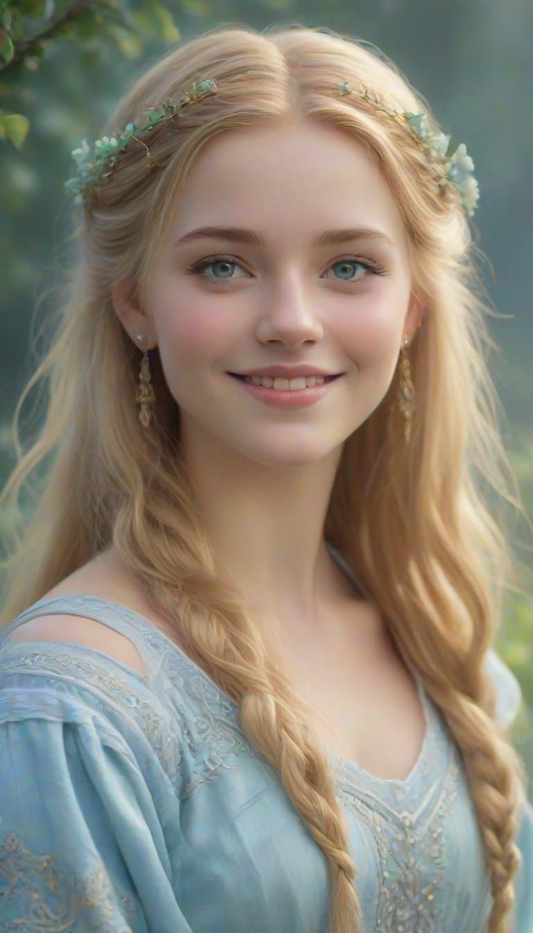 Ethereal Norse Goddess in Light Blue Dress