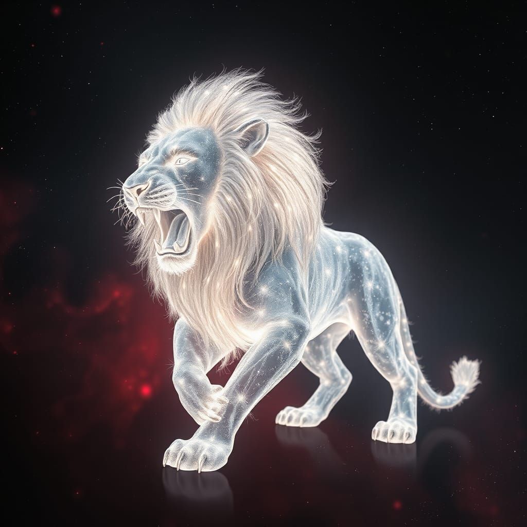 Radiant Glowing Lion Roaring in Galactic Space