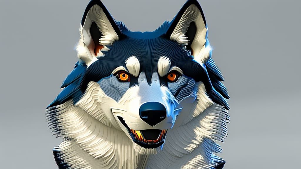 Husky Wolf in Action Painting Style